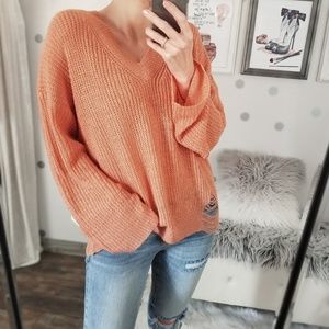 Women’s Fall Tops Soft Slouchy Loose Knit V-Neck Pullover Top Vacation